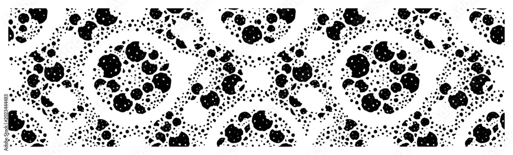 Fototapeta premium Chocolate chip cookies pattern with circular decorative elements in black and white silhouette style
