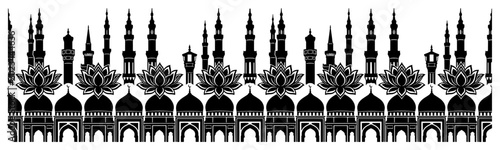 Canvastavla Mosque minarets with lotus flowers in decorative horizontal border