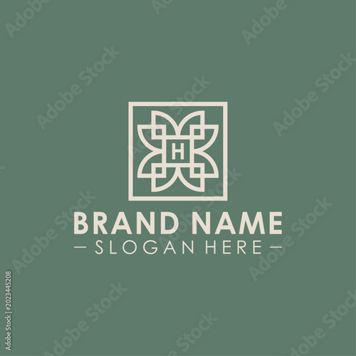 Letter H Monogram Logo. Floral Geometric Vector Template