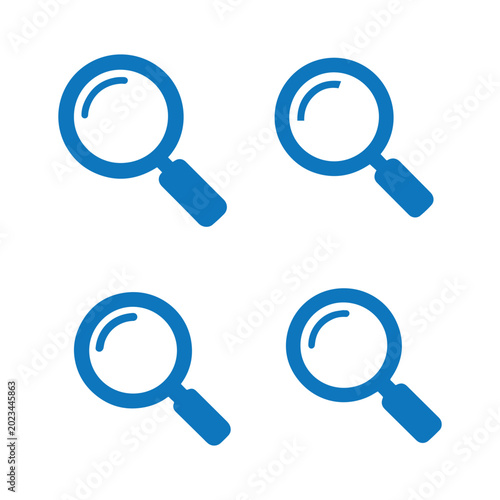 Tableau sur toile Magnifying glass icons appear in a set of four blue symbols representing search functionality and data analysis