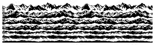 Fotografie Mountain peaks pattern arranged in layered rows for panoramic background in silh