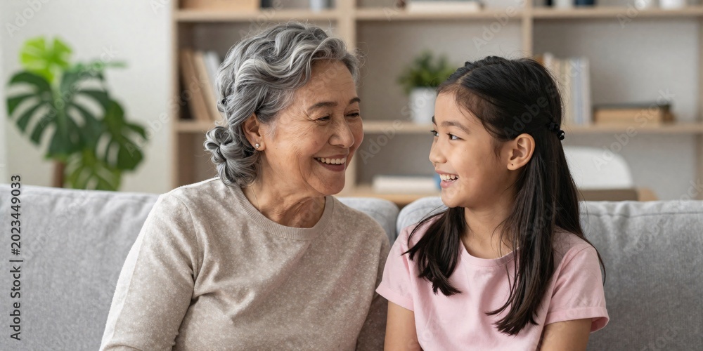 Obraz premium Grandmother and granddaughter share a special bond while sitting on the couch