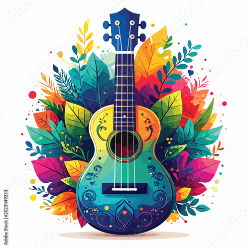 Foto Colorful Ukulele Instrument With Floral Patterns 1.