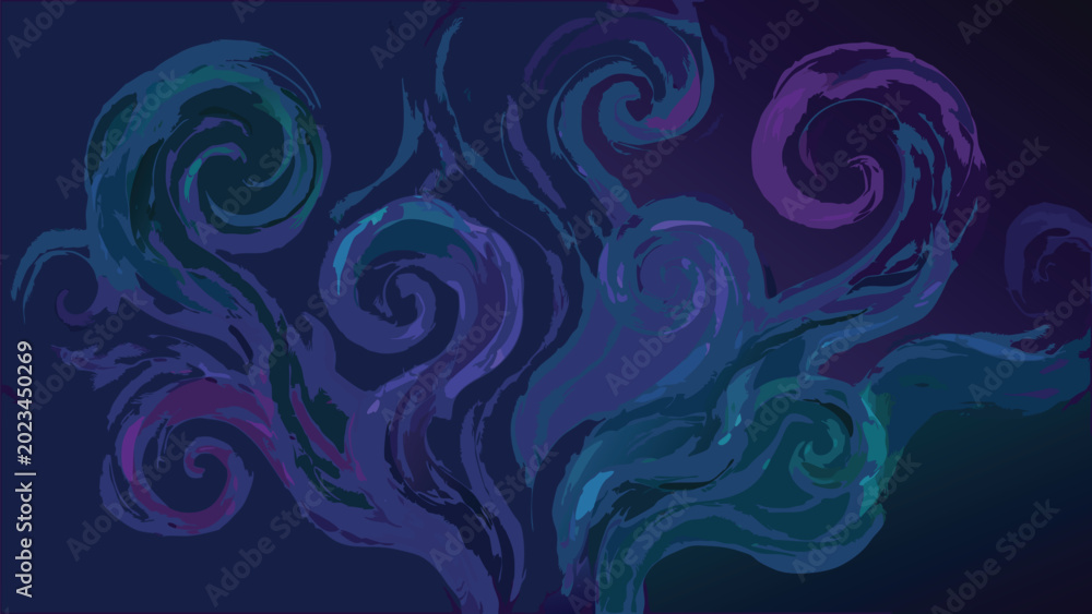 Fototapeta premium Abstract vector background featuring swirling smoke ad mist effects in vibrant lue, purple, and teal colos, creating a mysterious ad ethereal atmosphere withfluid, magical fog pattern.