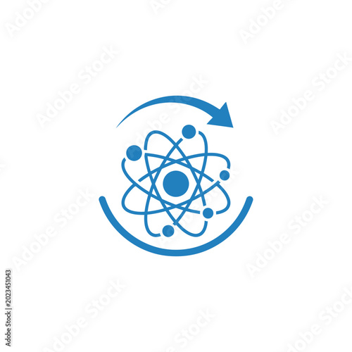 Atom icon with circular arrow for continuous energy research.