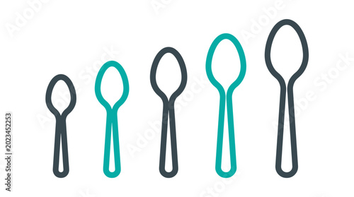 Foto Minimal Spoon Outline Collection with Different Sizes and Modern Kitchen Cutlery