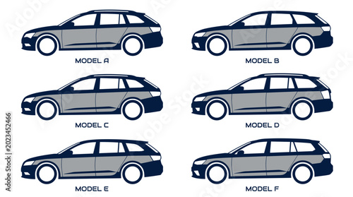 Tableau sur toile Modern SUV and Wagon Car Collection with Side View Vehicle Models for Automotive