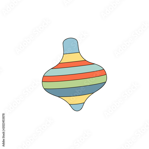 Colorful spinning top with striped design in playful style  