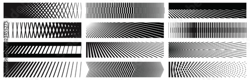 Abstract speed lines and halftone racing stripe border collection for motorsport vector illustration set.