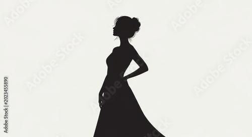 Bild auf Leinwand Elegant Woman Silhouette in Formal Gown Standing Gracefully.
