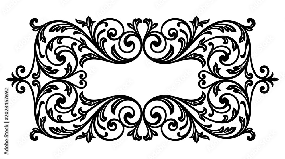 Fototapeta premium Elegant Black Floral Ornament with Swirls and Copy Space