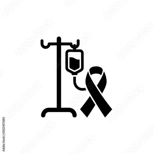 Black ribbon icon next to medical IV drip stand.