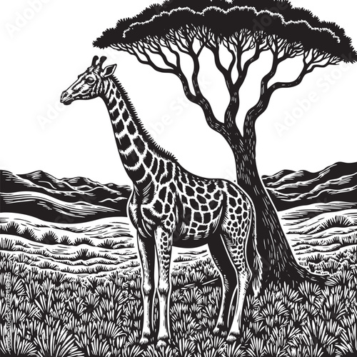 Photos Wild Giraffe Standing in African Savannah Nature Landscape