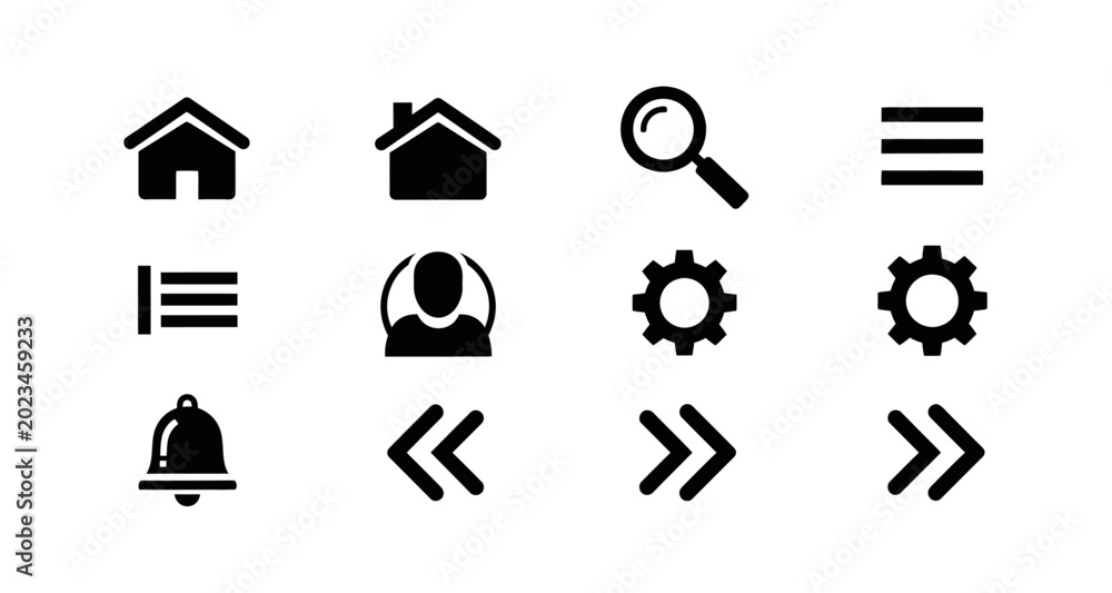 Fototapeta premium Set of black flat icons on transparent background