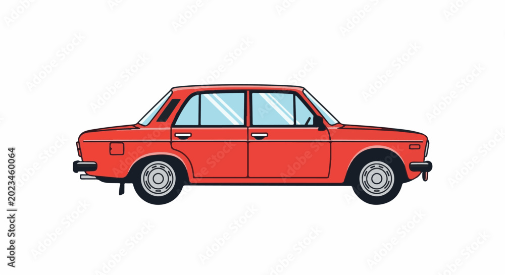 Obraz premium Red vintage sedan car side profile, illustration