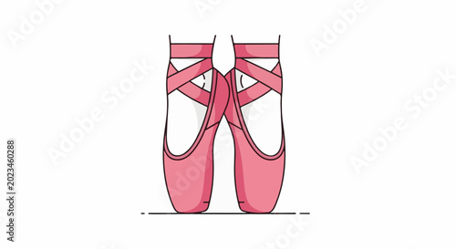 A pair of pink ballet shoes with ribbons tied around the ankles