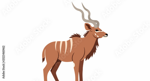 Cartoon antelope with striking spiral horns and vertical white stripes