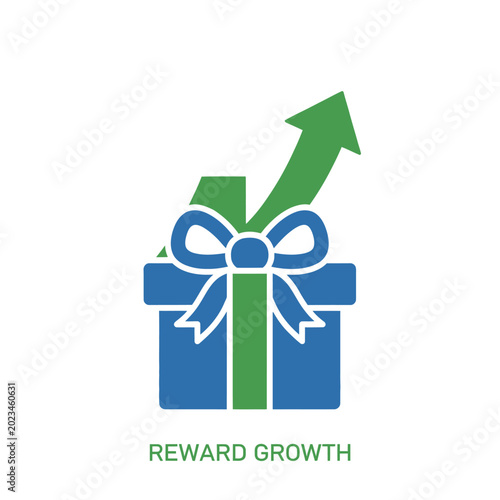 Blue gift box icon with upward arrow and growth text.