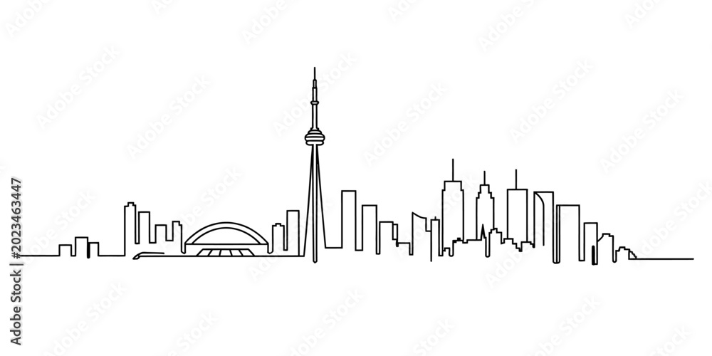Naklejka premium Toronto city skyline continuous line drawing art isolated on white background, Vector