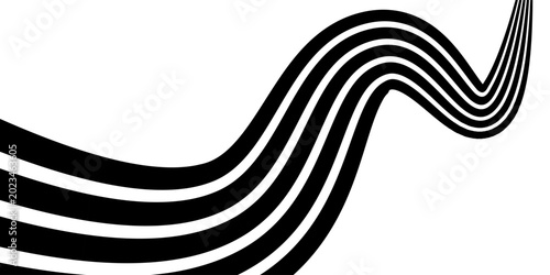 Photos Black on white abstract perspective line wave stripes with 3d dimensional effect isolated on white