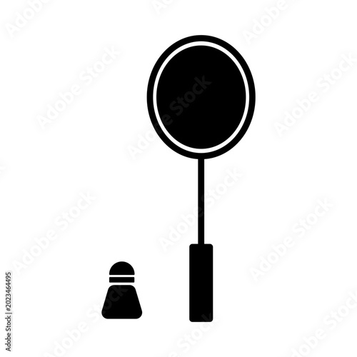 Badminton racket and shuttlecock silhouette icon isolated on white background