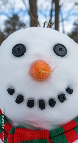 Snowman with a Carrot Nose and Button Eyes.