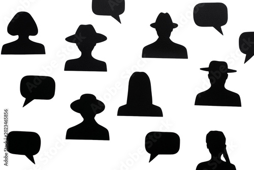 A group of silhouetted people icons on a black background