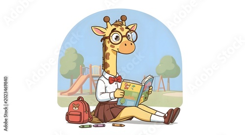Gigi the Kindergarten Giraffe Enjoys Reading Playfully