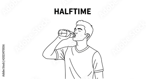Slika na platnu Man drinking from bottle during halftime break, rest and refreshment
