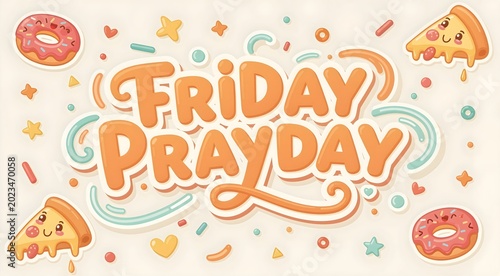 Playful Friday Prayday Typography with Cute Food Icons