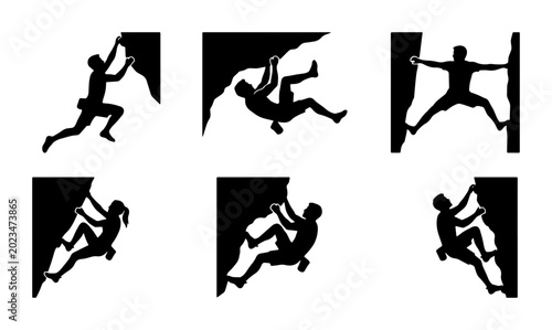 Rock Climbing Silhouettes, Mountain Adventure Icons, Extreme Sports Vector Set, Outdoor Activity Graphics