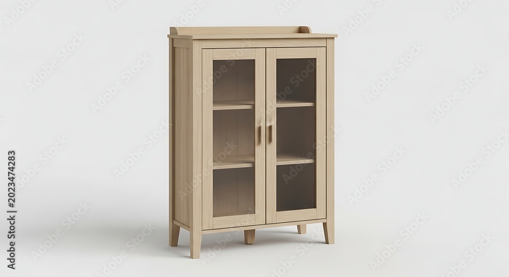 Obraz premium Elegant two-door display cabinet with glass panes and wooden finish