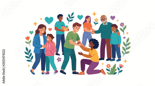 Foto Diverse Group of People Interacting and Supporting Each Other in Community