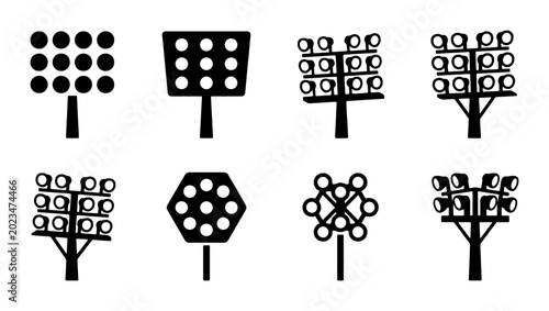 Tableau sur toile Stadium Lights Collection: Sports Lighting Icons, Floodlight Vector Graphics, Ou