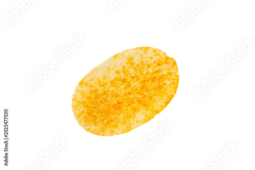 Crispy potato chip isolated on white background snack food photography