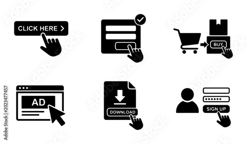 Cuadro en lienzo E-commerce Icons Set: Click, Buy, Download, Sign Up, Online Shopping, Digital Ma