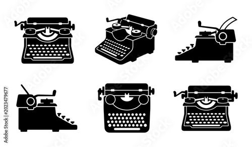 фотографія Vintage Typewriter Icons Set, Retro Writing Machine Collection, Classic Mechanic