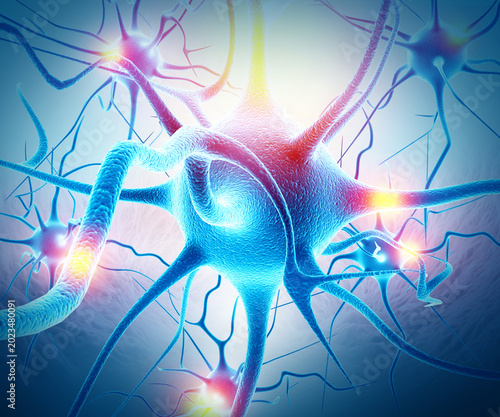 Neurons on scientific background. 3d illustration