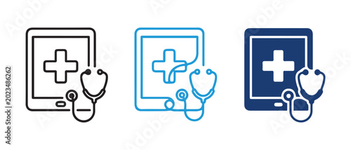 Telemedicine Icon Set – Line Art, Continuous One Line, Silhouette Vector Icons