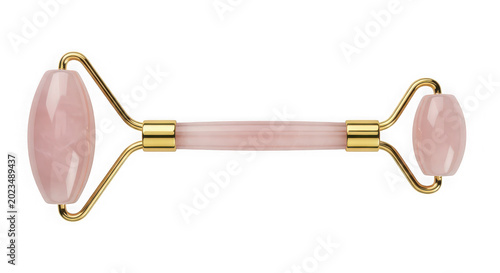 Rose quartz facial roller for skincare isolated on transparent background