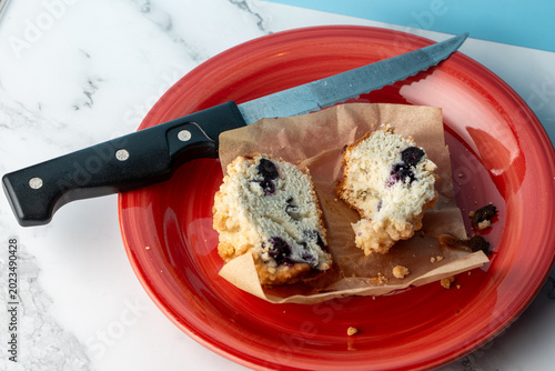Homemade blueberry muffins serving presentation food photography