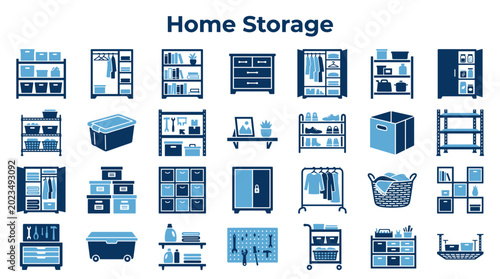 Photos Home storage solutions and organization furniture icons collection for interior