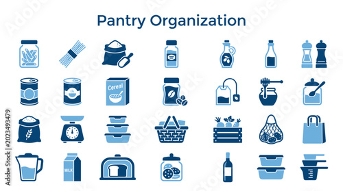 Photos Pantry Organization Icons Set Collection Of Food Storage Containers And Kitchenw