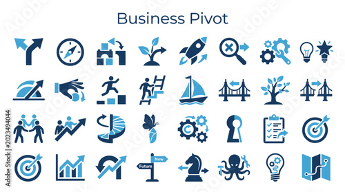 Cuadro en lienzo Business Pivot Concept Icons Collection Showing Growth Strategy Change and Innov