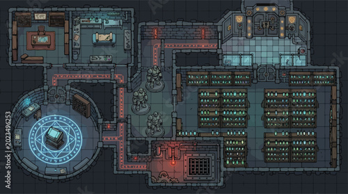 Tableau sur toile Fantasy dungeon battle map, isometric tabletop RPG floor plan, mystical wizard t