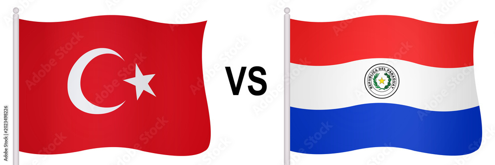 Obraz premium Flags of two opposing countries in a football match