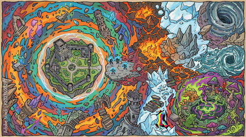 Φωτογραφία Fantasy world map with floating islands and magical biomes, hand drawn game leve
