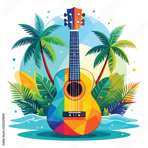 Fotografie Vibrant colorful acoustic guitar instrument.