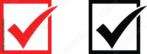 Red and black check mark icons inside square boxes for business tasks and survey forms