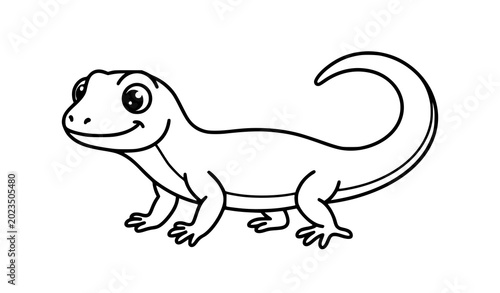 Photography Lizard Animal Cartoon Outline Vector Illustration Cute Reptile Character Simple